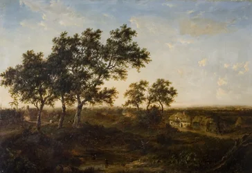Paisagem, com, cabana, e, figuras, cedo, 19o século